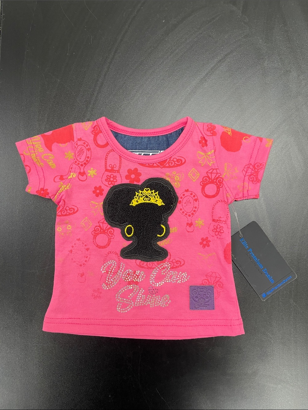 Girls' Bright Pink Short Sleeve Tee with Princess Silhouette Patch